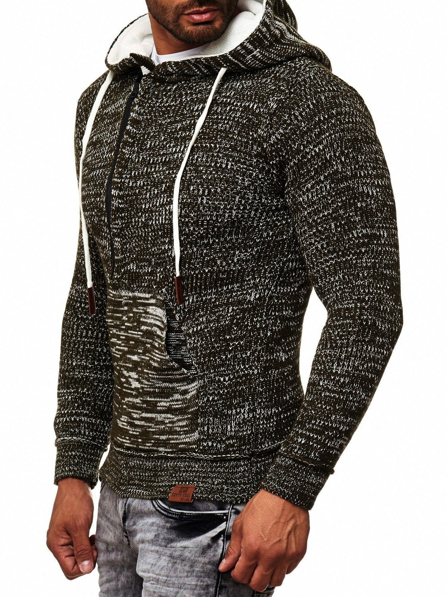 Rusty Neal men's knitted sweater hooded sweatshirt khaki