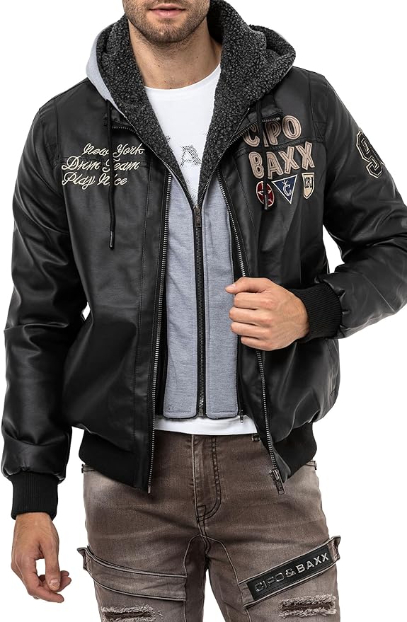 Cipo & Baxx JETFORCE Herren Lederjacke Weste Denim CM215