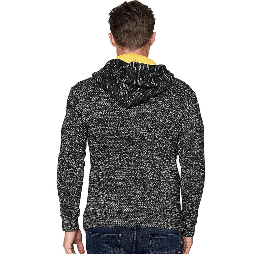 Rusty Neal men's knitted sweater hooded sweatshirt black and yellow