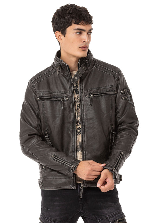 Cipo &amp; Baxx ONYX Chaqueta de cuero para motociclista para hombre CM223