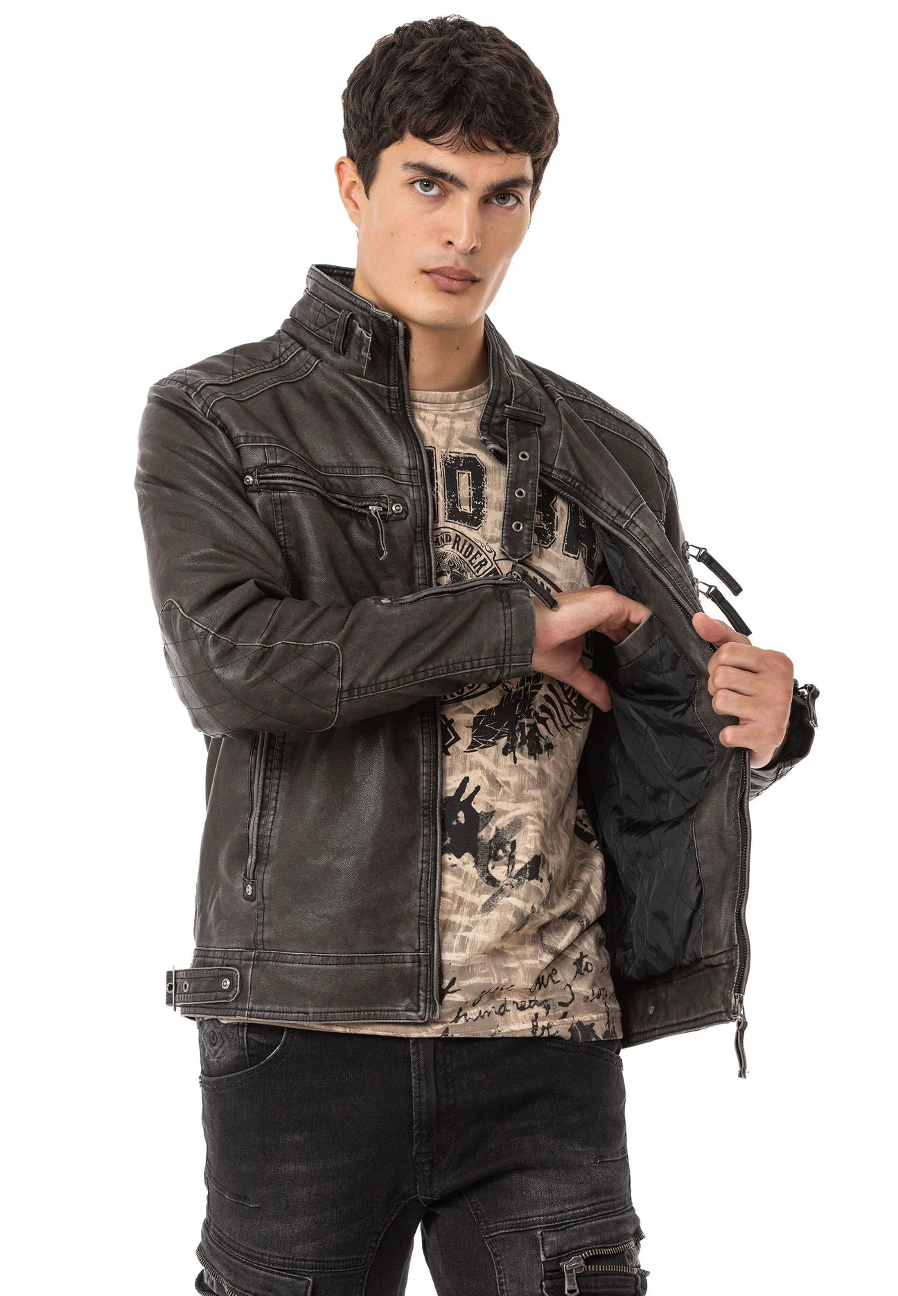 Cipo & Baxx ONYX Herren Biker Leder Jacke CM223