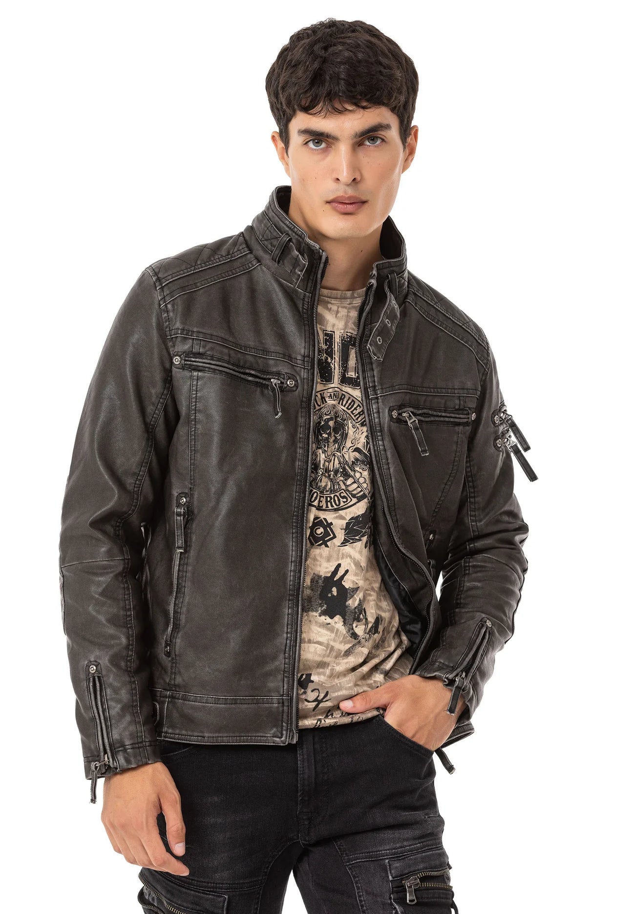 Cipo & Baxx ONYX Herren Biker Leder Jacke CM223