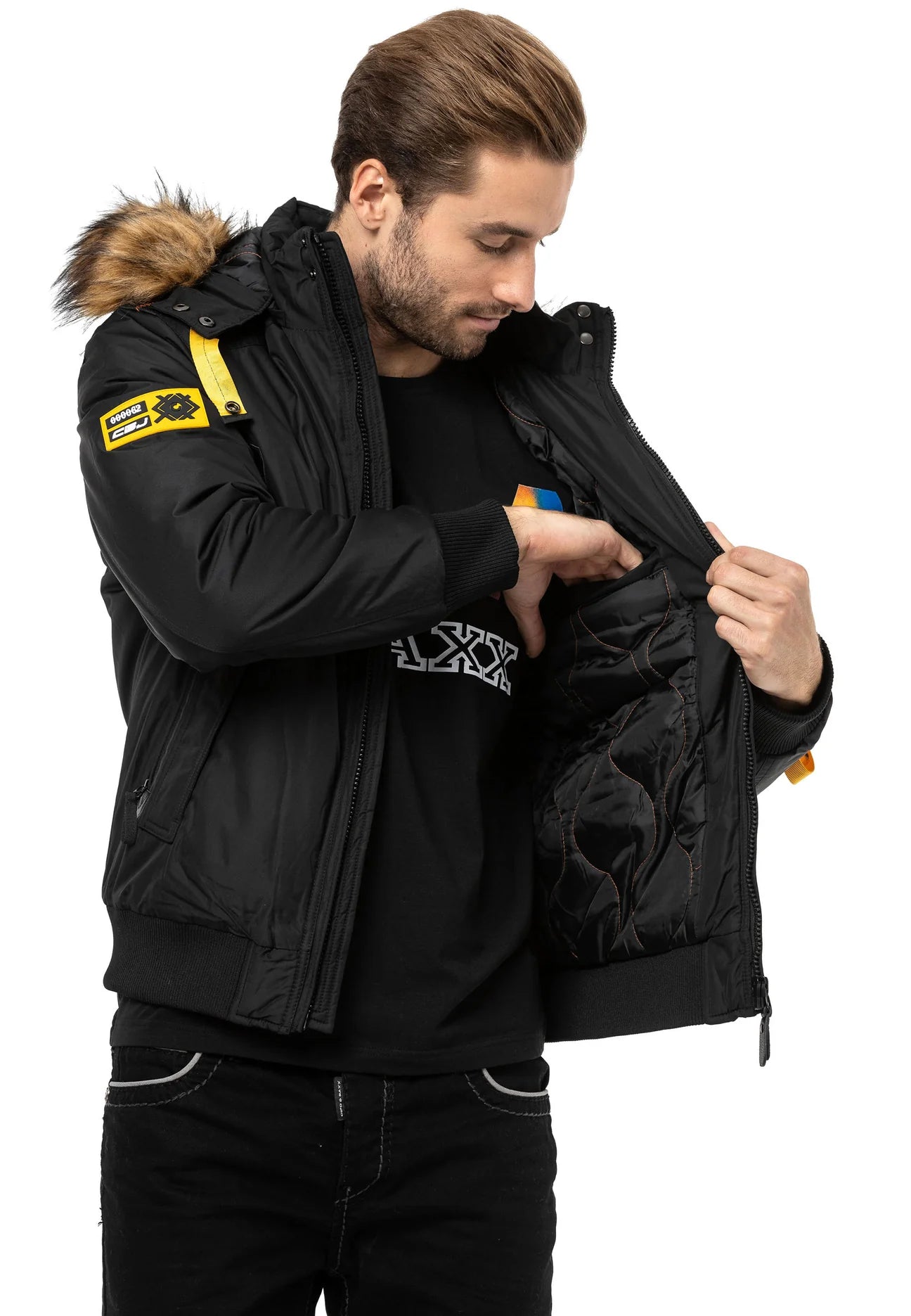 Cipo & Baxx TYRON Herren Bomberjacke Fellkragen CM220