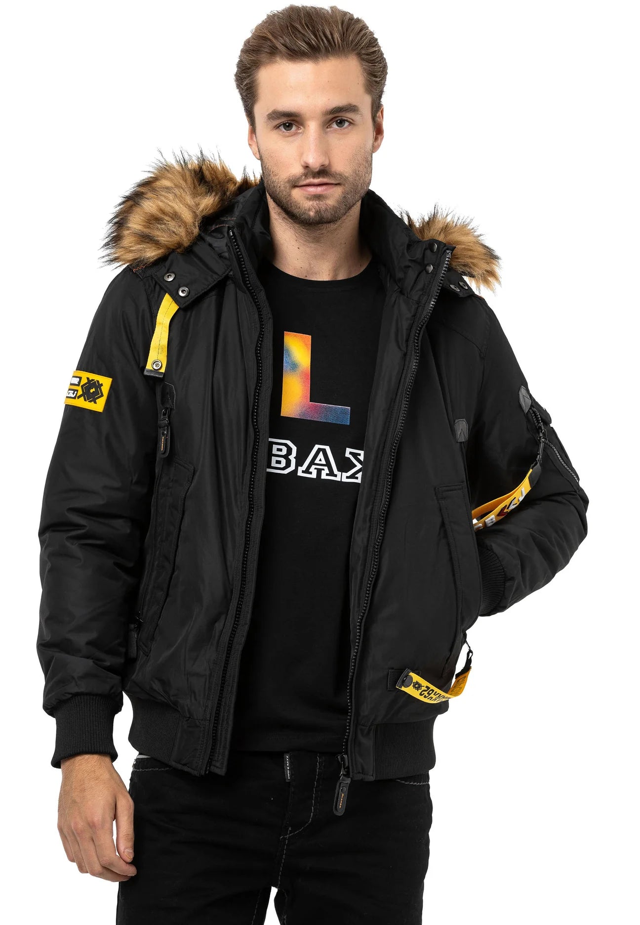 Cipo & Baxx TYRON Herren Bomberjacke Fellkragen CM220