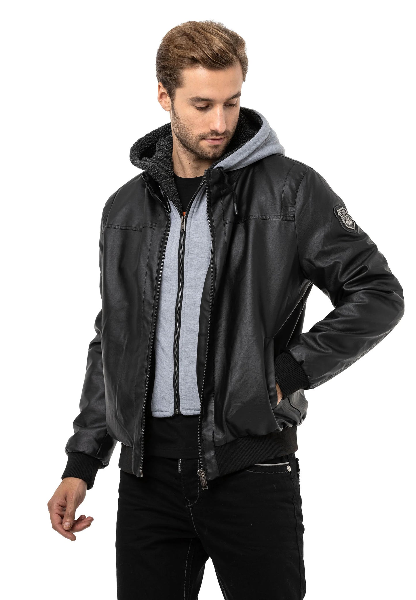 Cipo & Baxx LAVAL Herren Lederjacke Weste Denim CM214