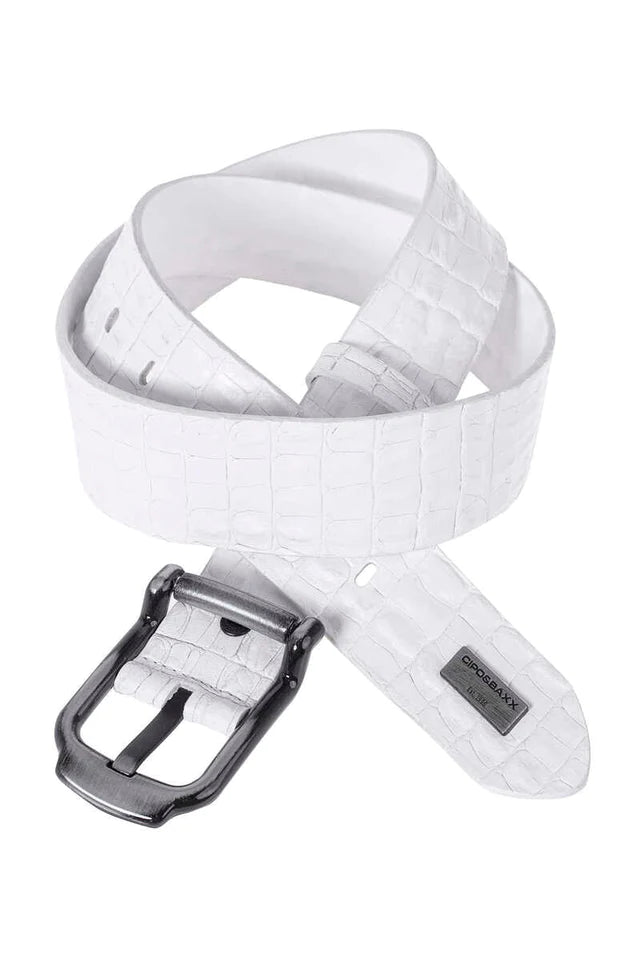 Cipo &amp; Baxx Men's Leather Belt CG176 White 