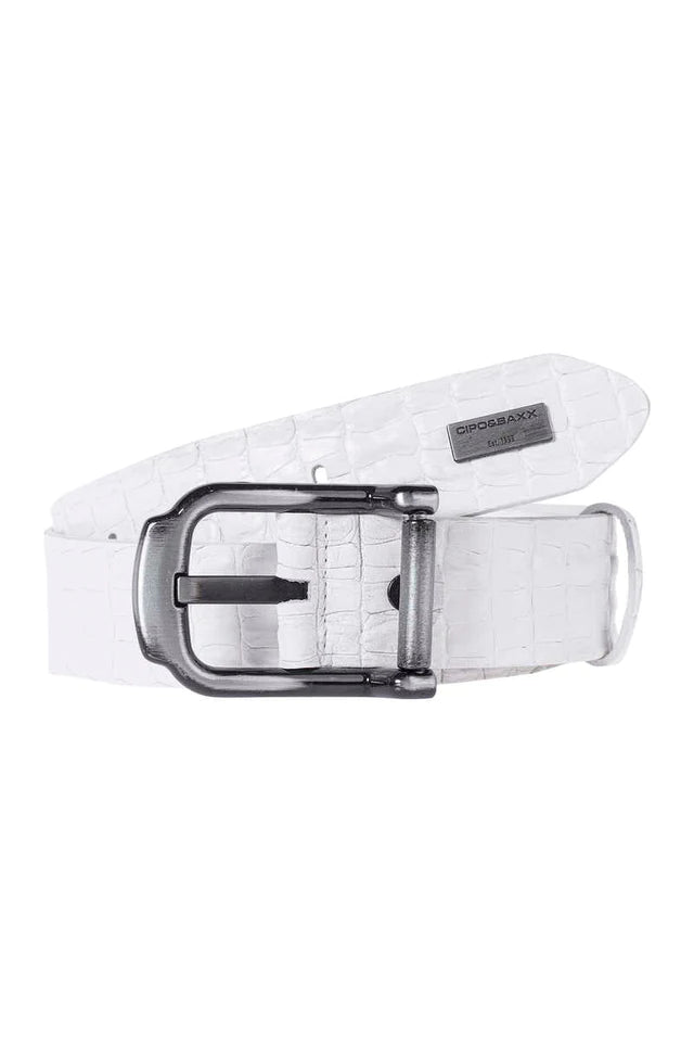 Cipo &amp; Baxx Men's Leather Belt CG176 White 