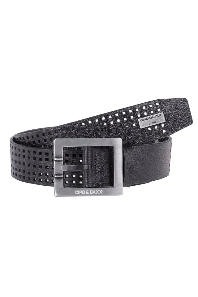 Cipo &amp; Baxx Men's Leather Belt CG177 Black 