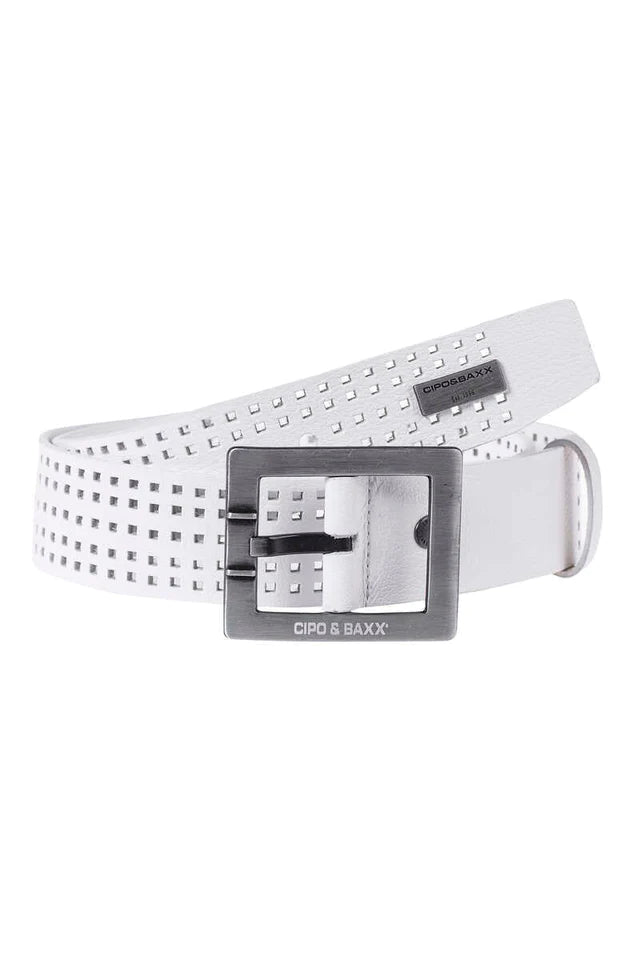 Cipo &amp; Baxx Men's Leather Belt CG177 White 