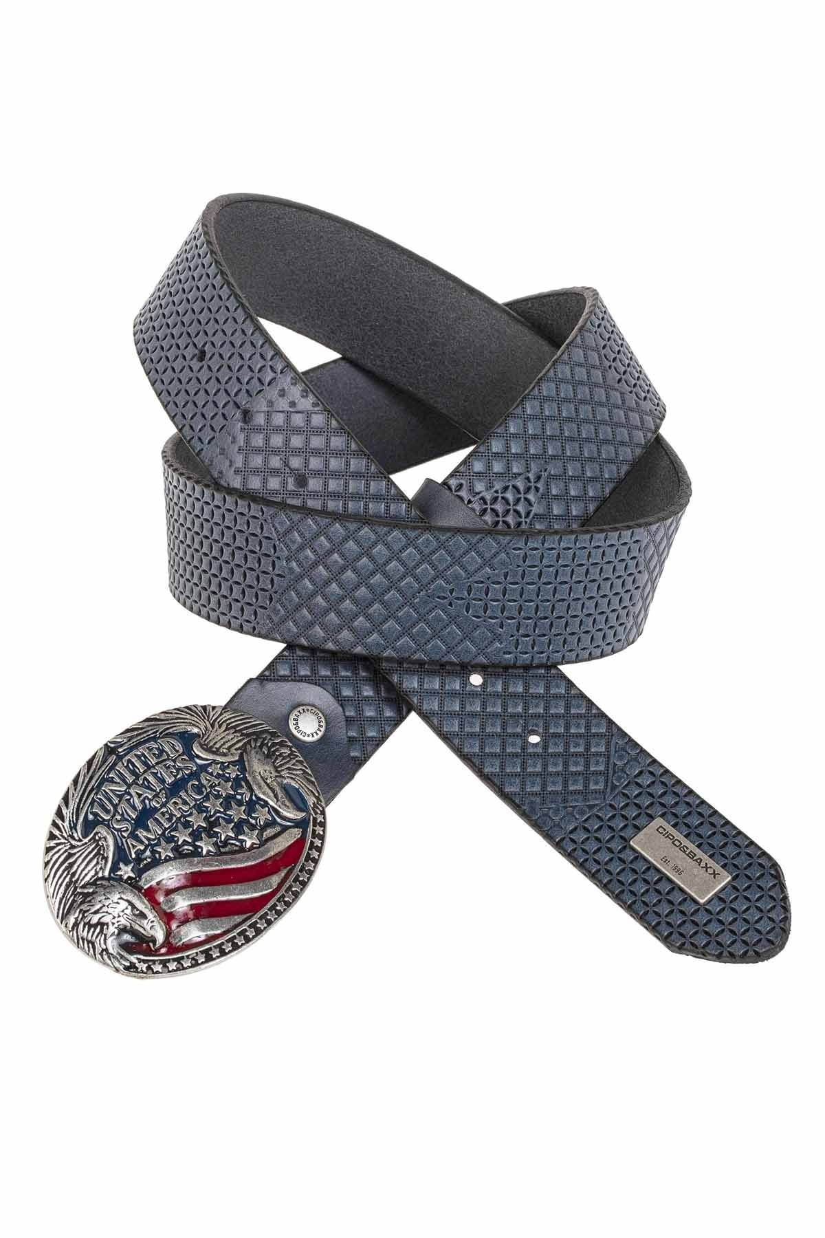 Cipo &amp; Baxx Men's Leather Belt USA CG197 Blue 