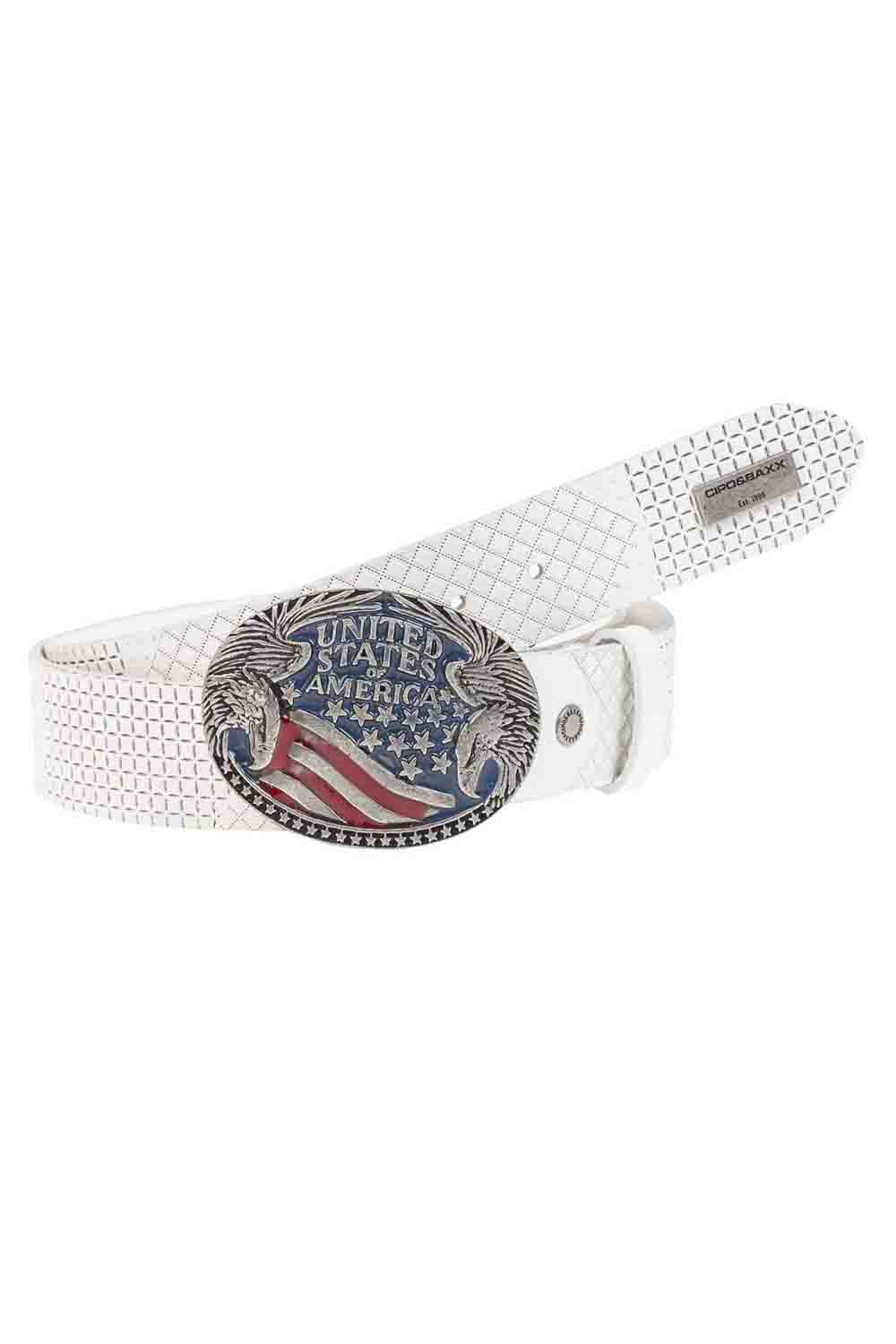 Cipo &amp; Baxx Men's Leather Belt USA CG197 White 