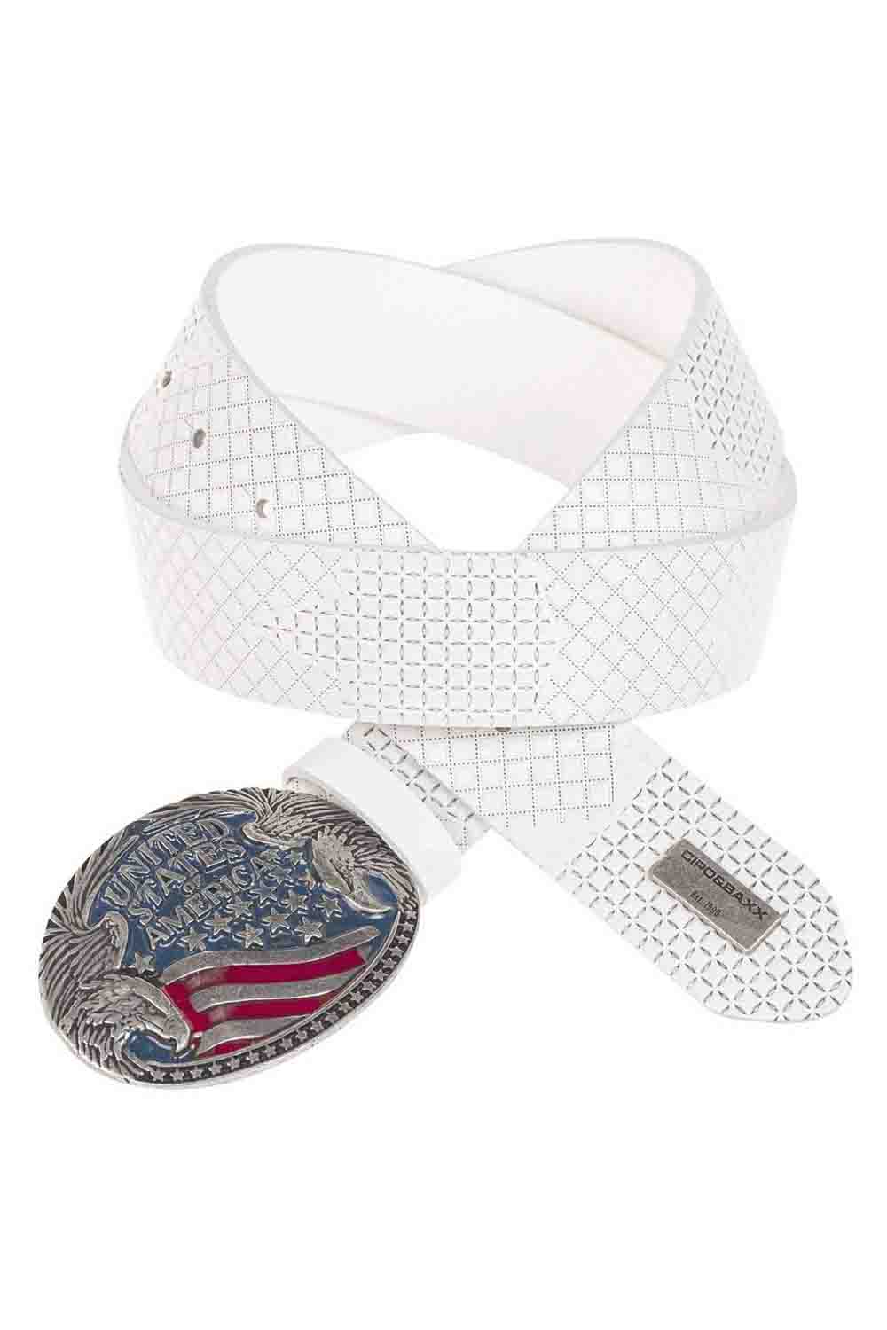 Cipo &amp; Baxx Men's Leather Belt USA CG197 White 