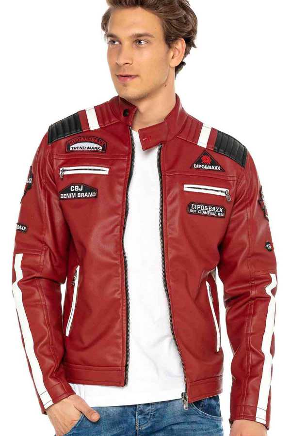 Cipo &amp; Baxx TROPI Men's Biker Leather Jacket CJ257 Red