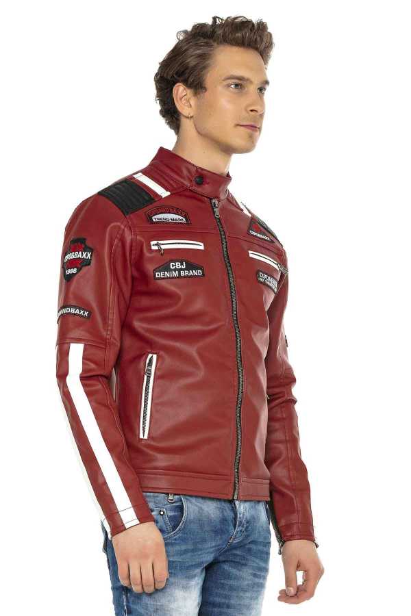 Cipo & Baxx TROPI Herren Biker Leder Jacke CJ257 Red