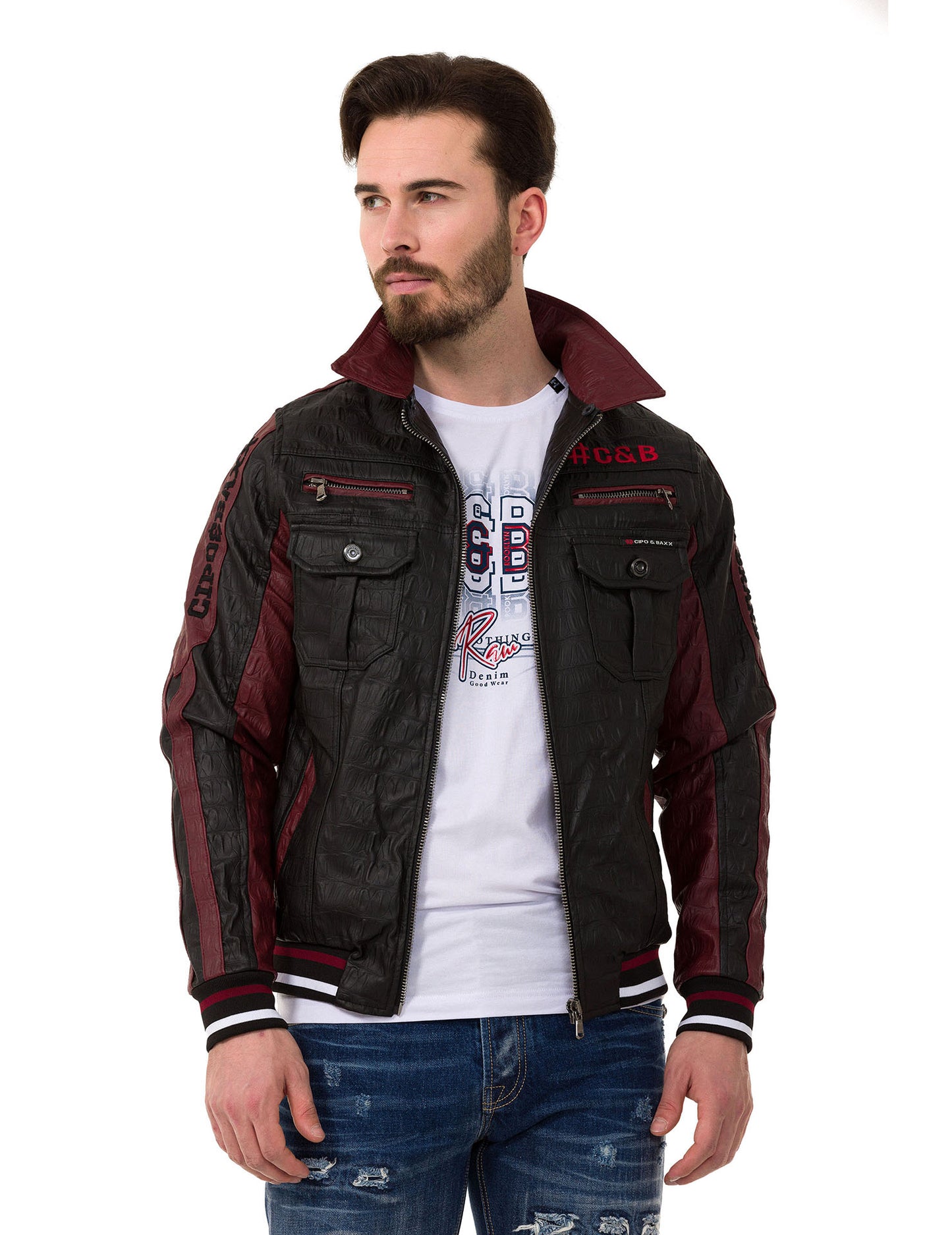 Cipo &amp; Baxx ENZO Chaqueta de cuero para motociclista para hombre CJ284