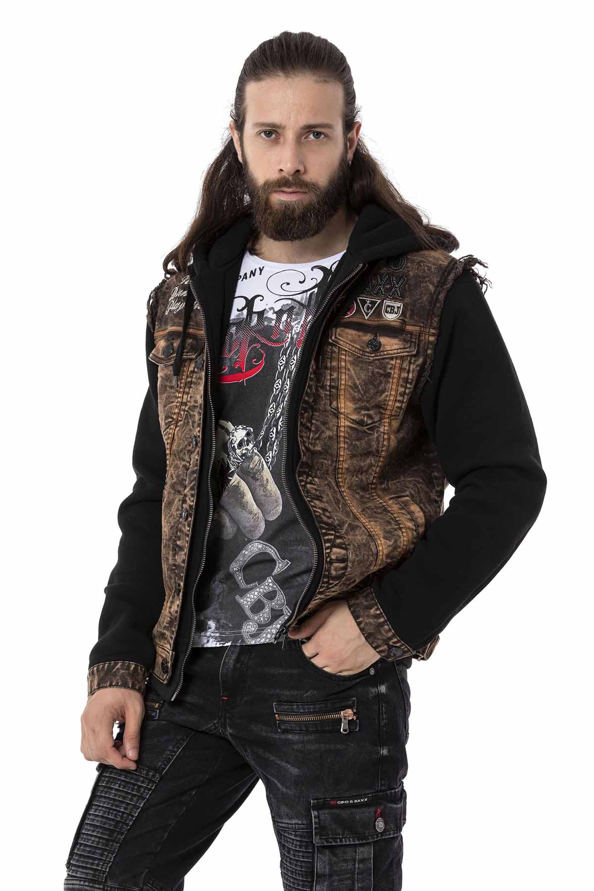 Cipo Baxx DIVISION Men s Jeans Jacket Vest Denim Hoodie