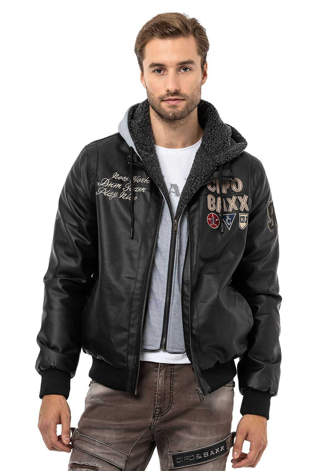 Cipo & Baxx JETFORCE Herren Lederjacke Weste Denim CM215