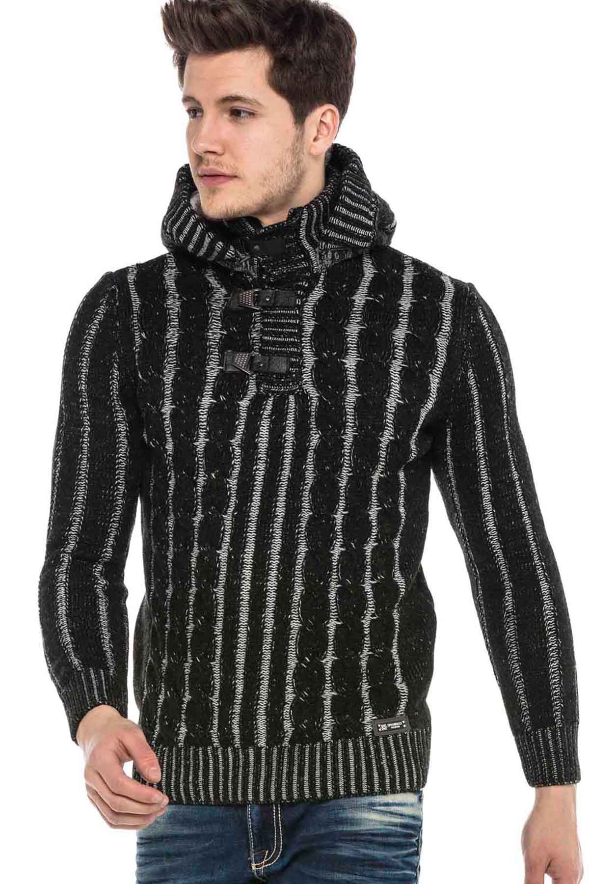 Cipo & Baxx SIRUS Herren Strickpullover Black CP214