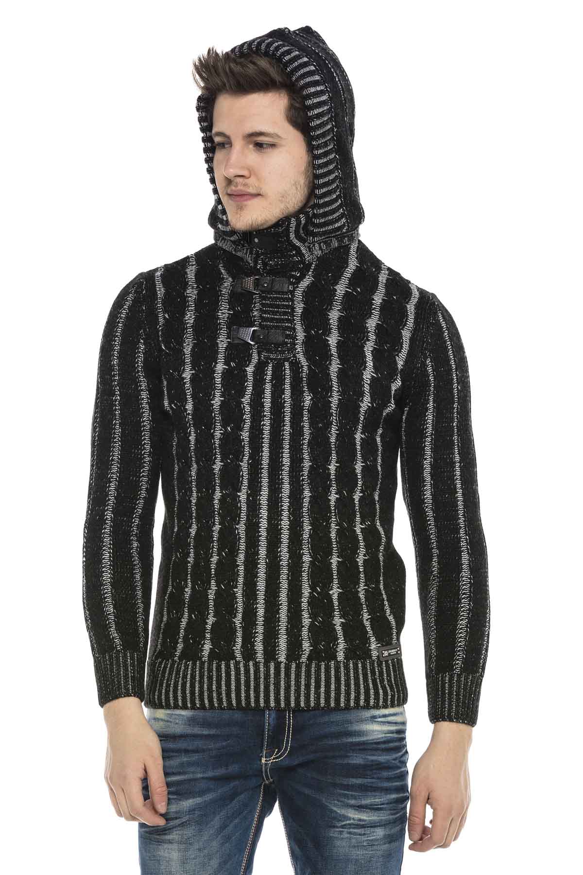 Cipo &amp; Baxx SIRUS Men's Knitted Sweater Black CP214