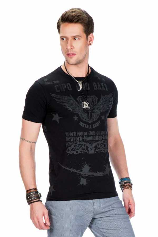 Cipo &amp; Baxx FRANC Men's T-Shirt black CT373