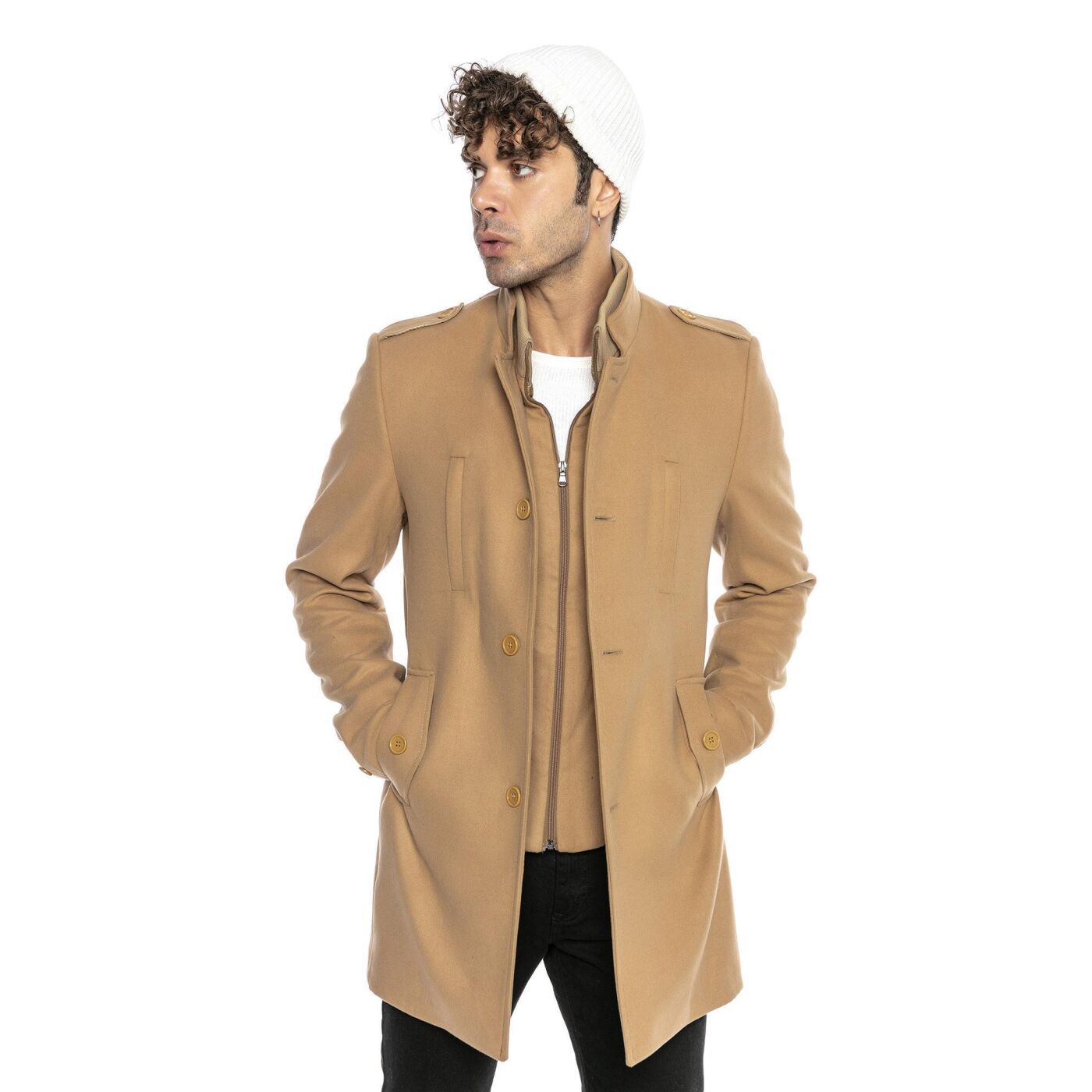 Redbridge Herren Mantel Winterjacke elegante Jacke Slim-Fit M6083 Beige