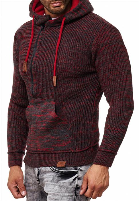 Rusty Neal men's knitted pullover hooded sweatshirt red