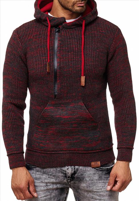 Rusty Neal men's knitted pullover hooded sweatshirt red