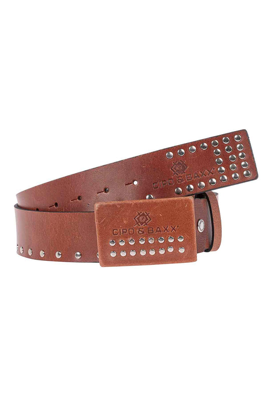 Cipo &amp; Baxx Men's Leather Belt CG163 Brown 