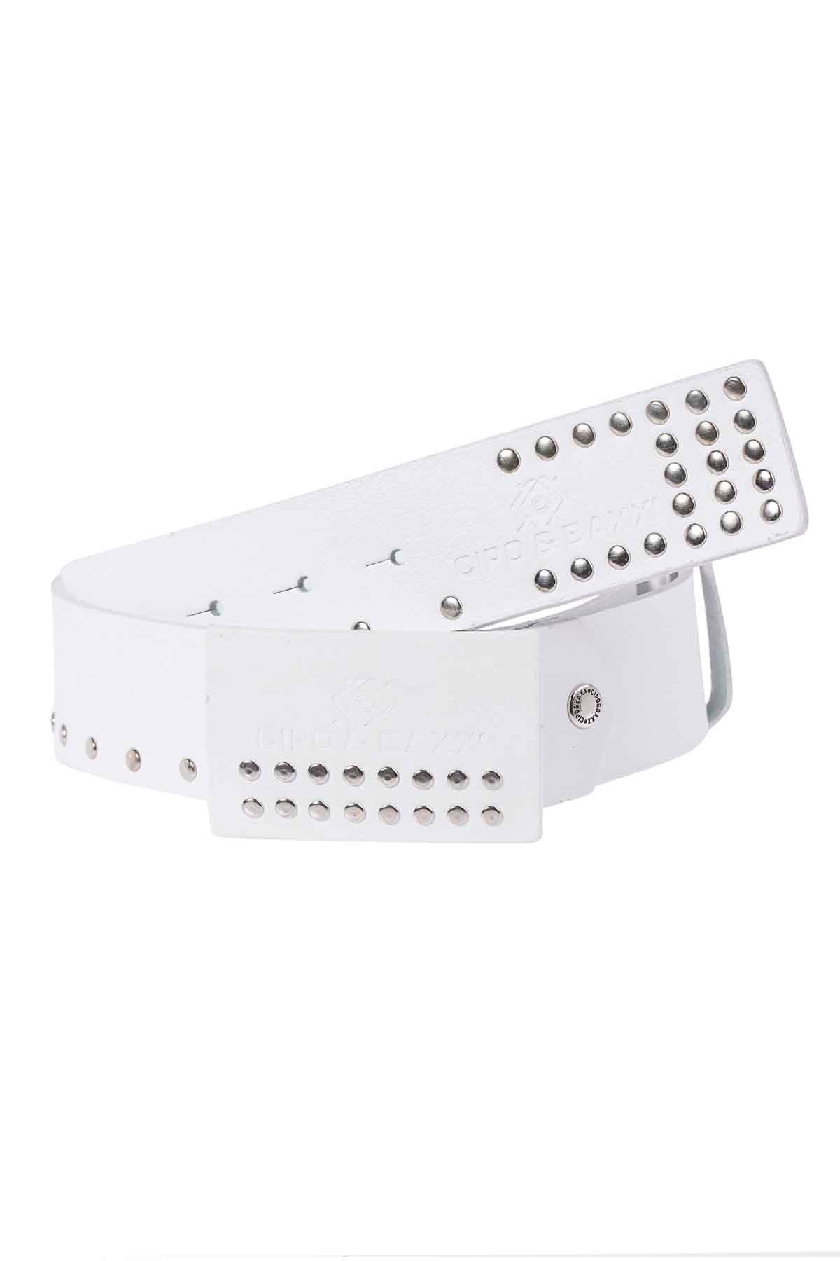 Cipo &amp; Baxx Men's Leather Belt CG163 White 