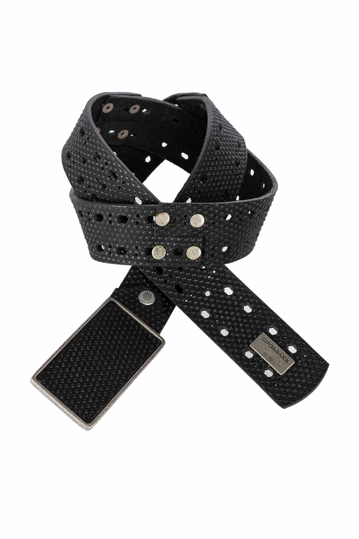 Cipo &amp; Baxx Men's Leather Belt CG174 Black 