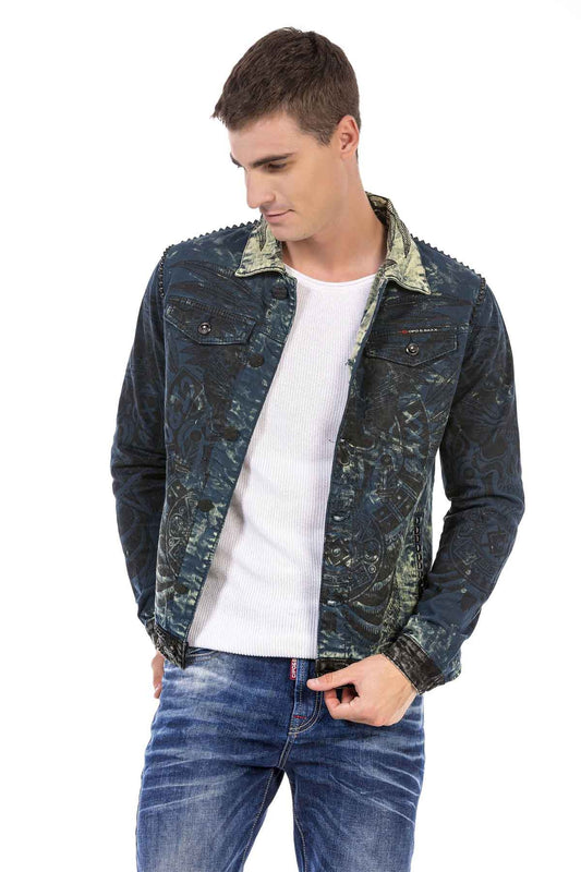 Cipo &amp; Baxx CHRISTOPHER Men's Biker Jeans Jacket Denim CJ272