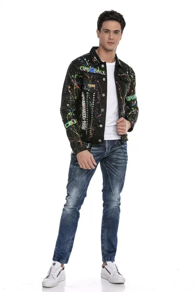 Cipo &amp; Baxx BULLDOG Chaqueta vaquera estilo motero para hombre Denim CJ262